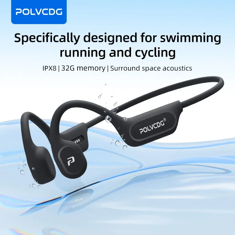 

POLVCDG X9 Bone Conduction Earphones 32G IPX8 Waterproof Open Design for Swimming Running Cycling Hanging Earphones