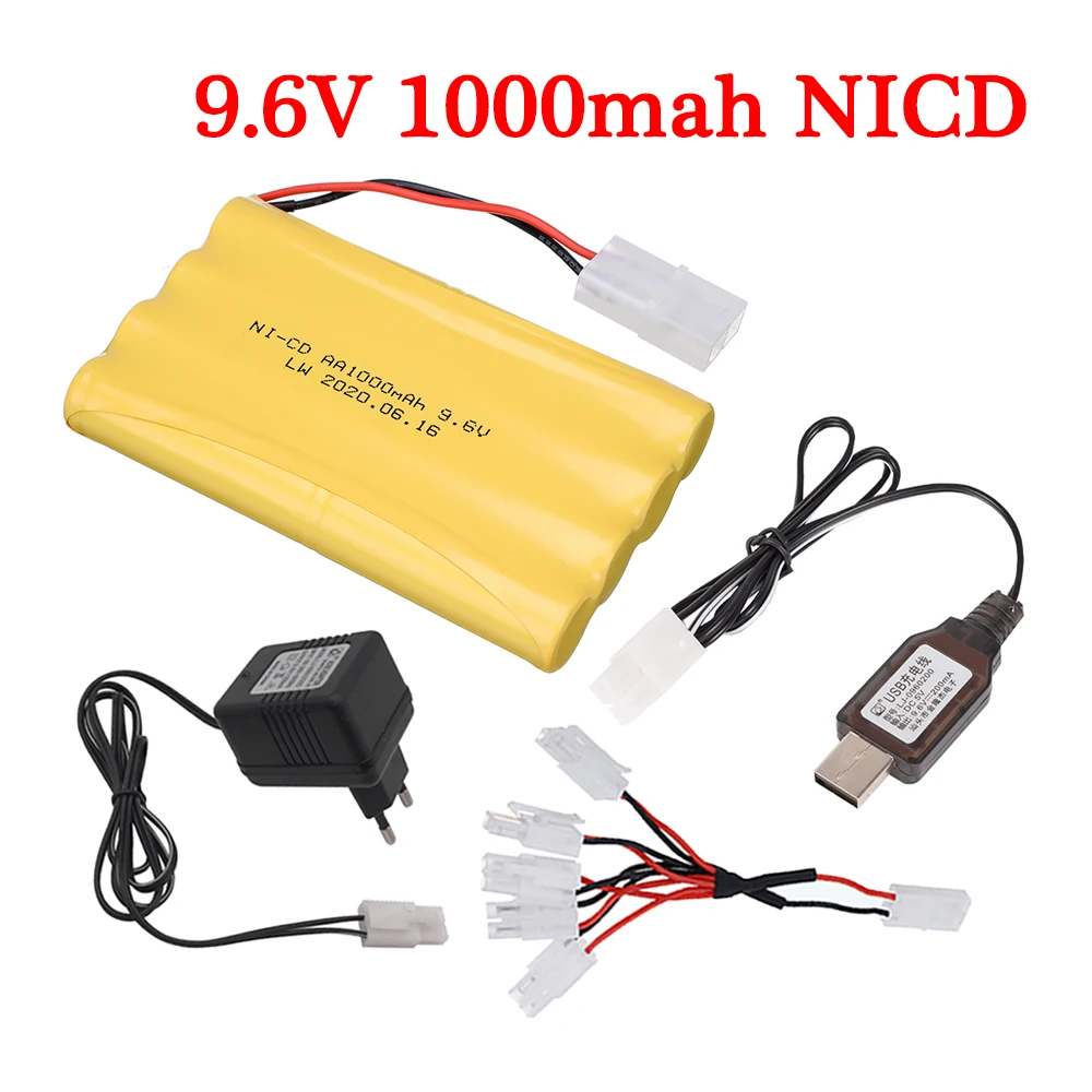 

9.6v 1000mah Battery + 9.6V Charger Set For RC toys Car Tank Train Robot Boat AA 9.6v 700mah NI-CD Rechargeable Battery Pack