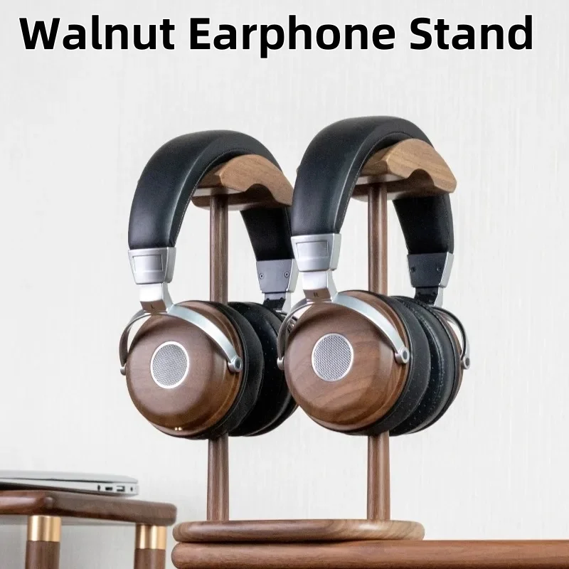 Head Mounted Large Ear Walnut Headphone Stand Solid Wood Double Ear Hanger Creative Headphone Display Storage Wood Solid Stand