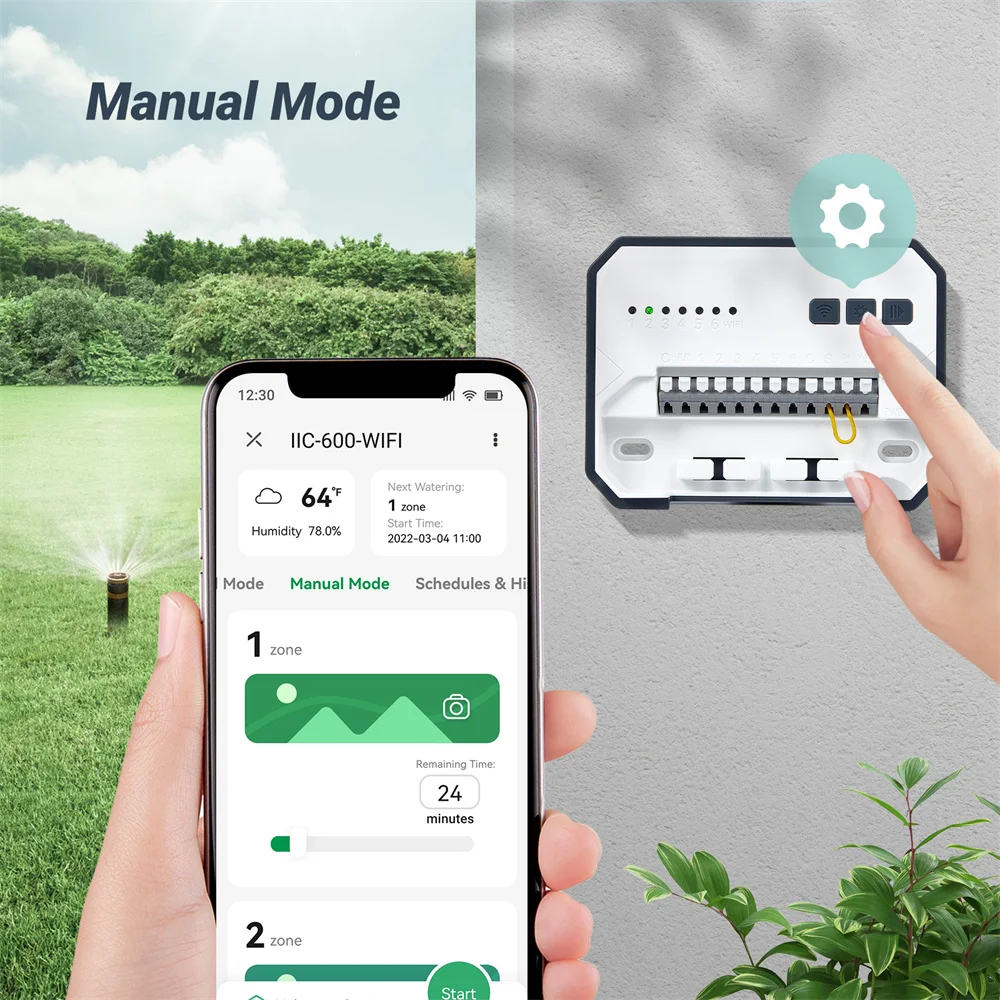 INKBIRD 6 Zones WIFI Smart Sprinkler Controller Auto Irrigation Controller Supports Rain Skip Seasonal Adjustment Manual Mode