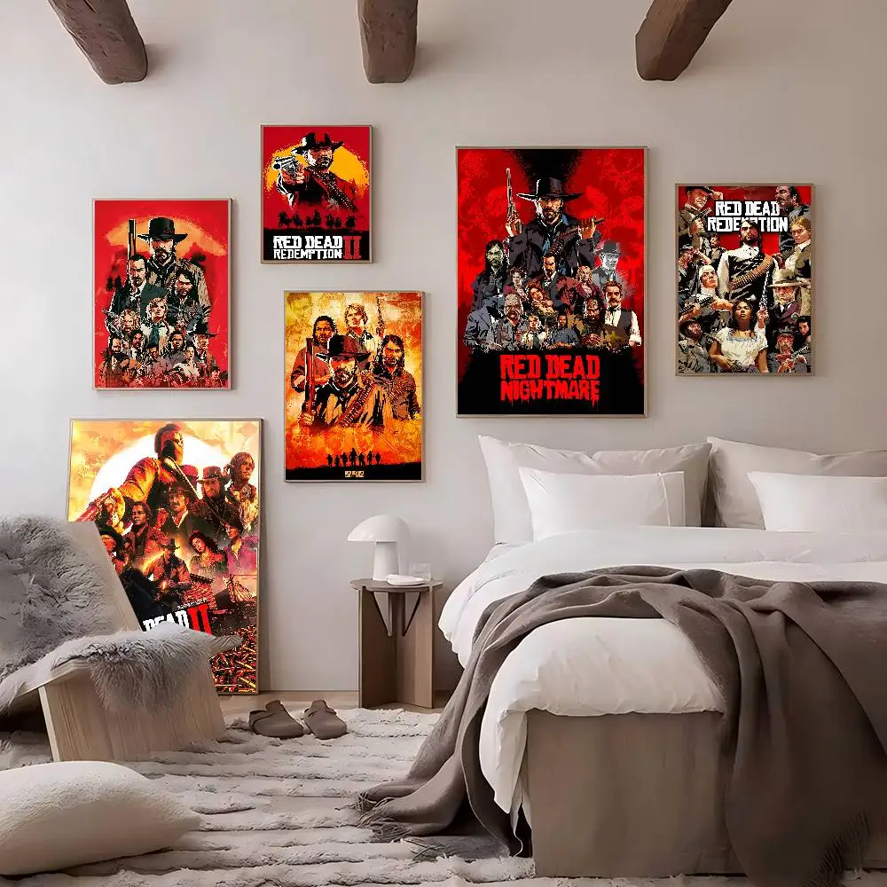 لعبة R-Red Dead Redemption 2 RDR2 أنيمي الملصقات لزجة ورق أبيض ملصق DIY غرفة بار مقهى Kawaii غرفة ديكور