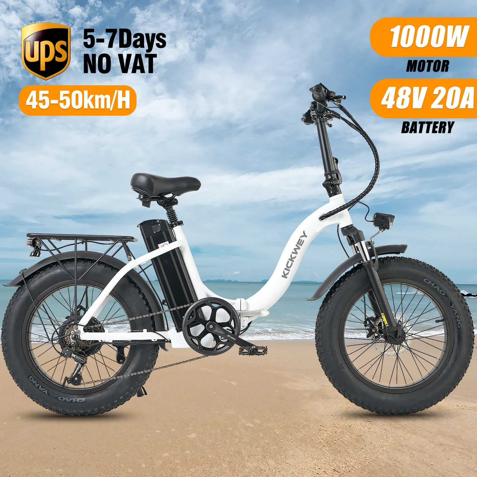 

Kickwey L20 1000W Foldable Adults Electric Bicycle 48V20AH Lithium Battery 4.0 Fat Tire 20 Inch Snow Ebike Double Motorcycle