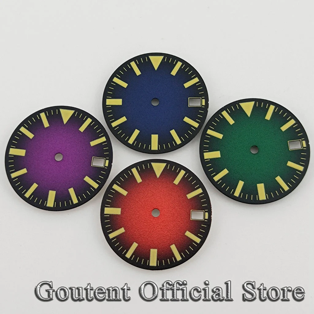 Goutent 28.5mm ​Red Purple Blue Green Watch Dial Green Luminous Fit NH35/NH35A Automatic Movement