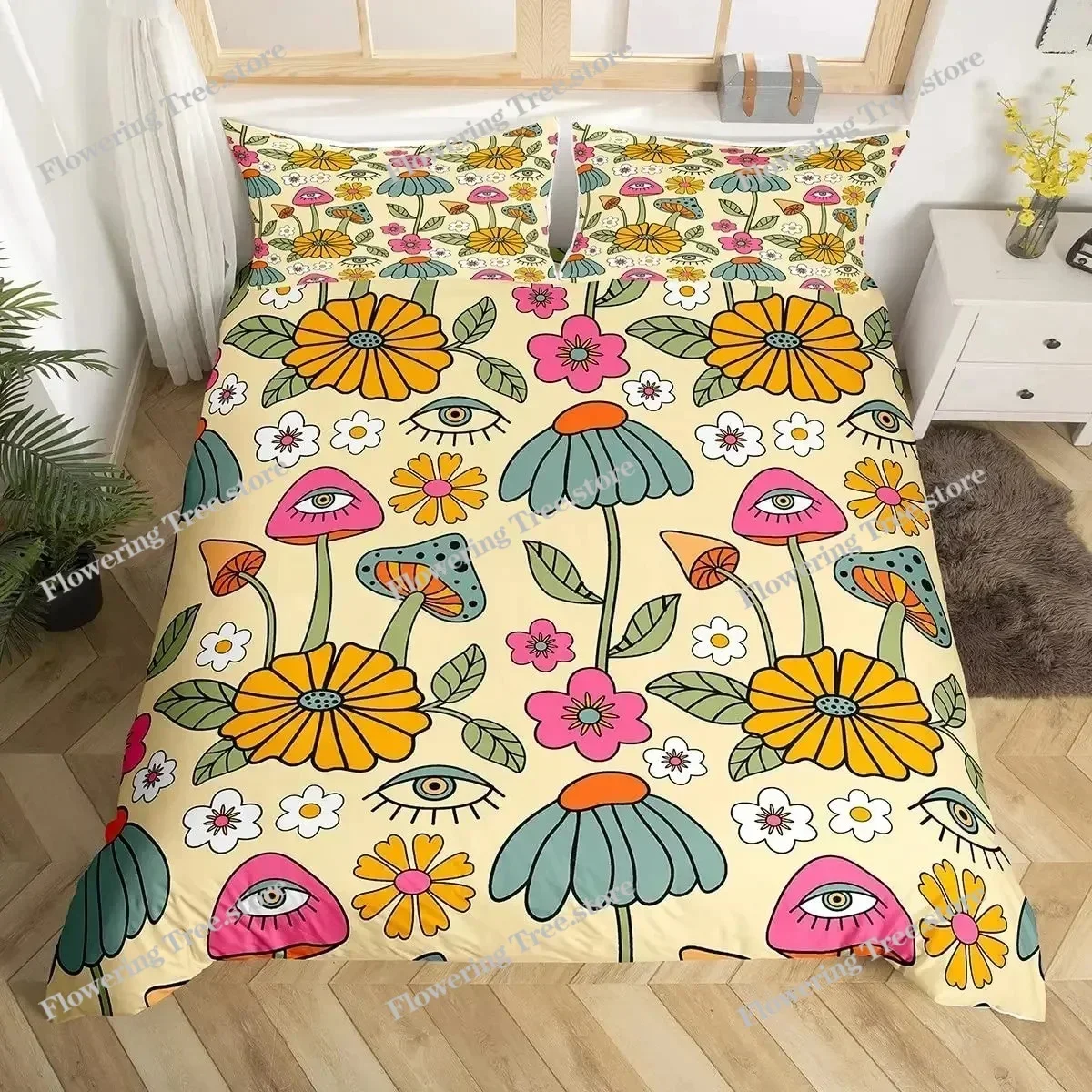 

Eyes Comforter Cover Bohemian Hippie Water-Drop Duvet Cover Boho Eyes Nazar Amulet Bedding Set Mysterious Blue Eyes Quilt Cover0