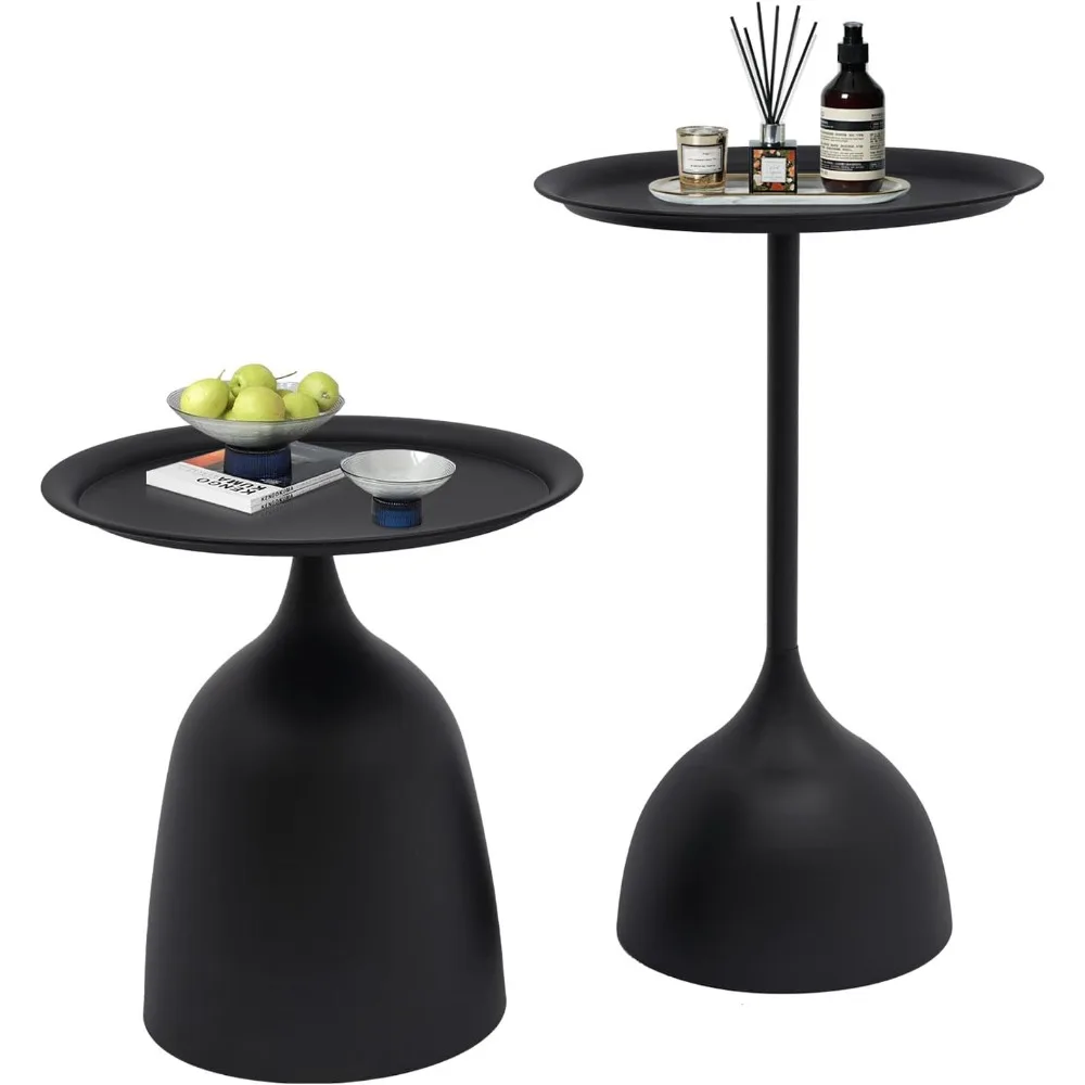 

Набор прикроватных столиков-трансформеров: круглые металлические столики 22 и 16 дюймов - матовые черные, экономящие пространство, для небольших помещений | Спальня