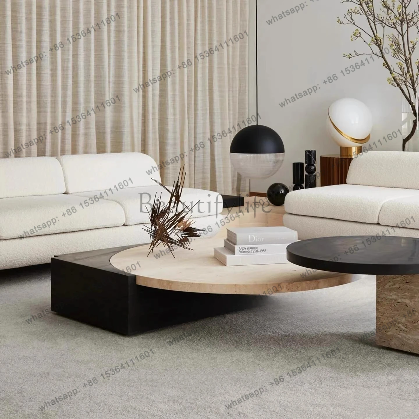 Wabi Silent Wind Round Coffee Table Special-shaped Italian Minimalist Natural Travertine Coffee Table