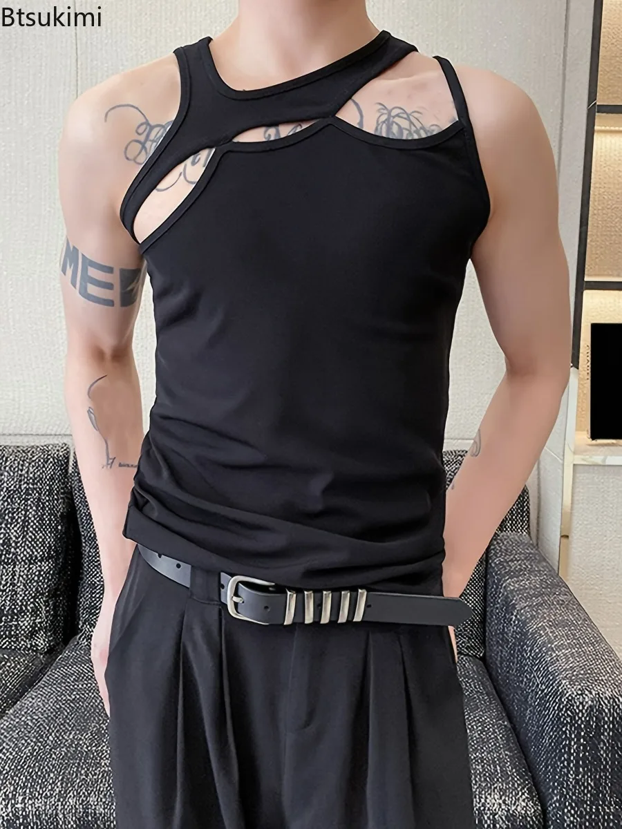 

New 2024 Men's Summer Sexy Hollow Out Vest Hipster Loose Joker Cross Suspender Nightclub Vest Boy Streetwear Men Tank Top Vest