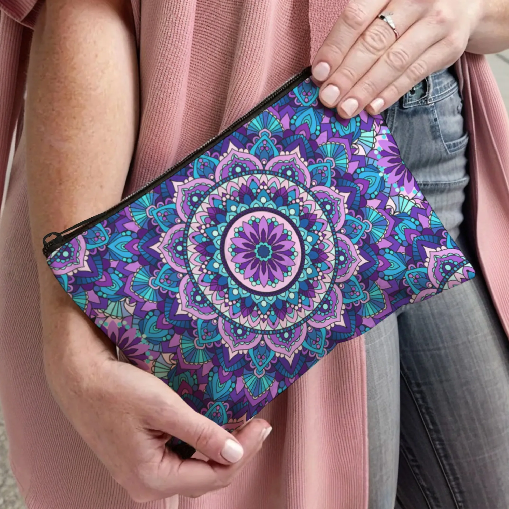 Borsa per cosmetici con stampa mandala vintage; Portamonete con pochette leggera; Astuccio per trucco portatile con cerniera
