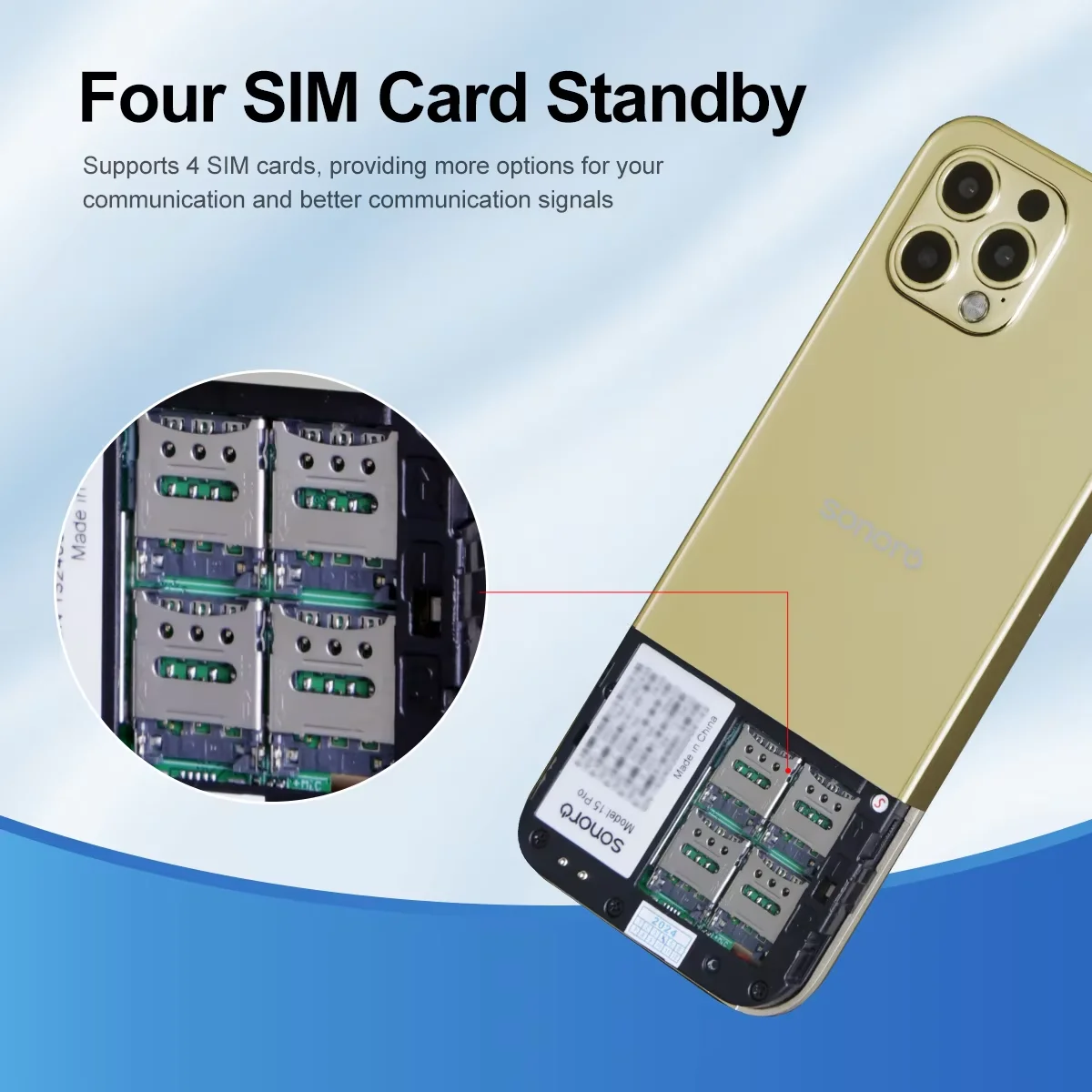 MKTEL A15Pro Feature phone 2.4"LED Screen  Four cards four waiting 1200mAh Battery MP3/MP4/FM Radio/Bluetooth/GPRS Senior Phone image 4