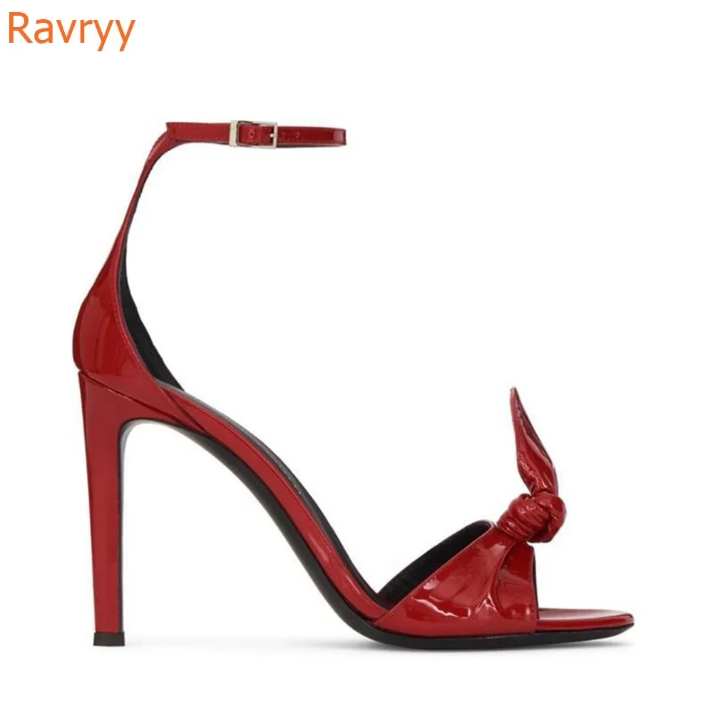 

Butterfly Knot Red Heel Sandals Stiletto Heel Cover Heel Patent Leather Ankle Strap Shoes One Word Belt Open Toe Heel Sandals