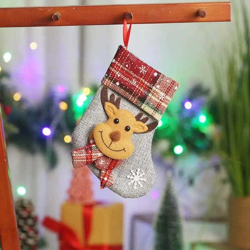 U75C Christmas Stocking 6 Inch Socks Santa Snowman Reindeer Gift Candy Bag for Fireplace Tree Hanging Holiday Xmas Party