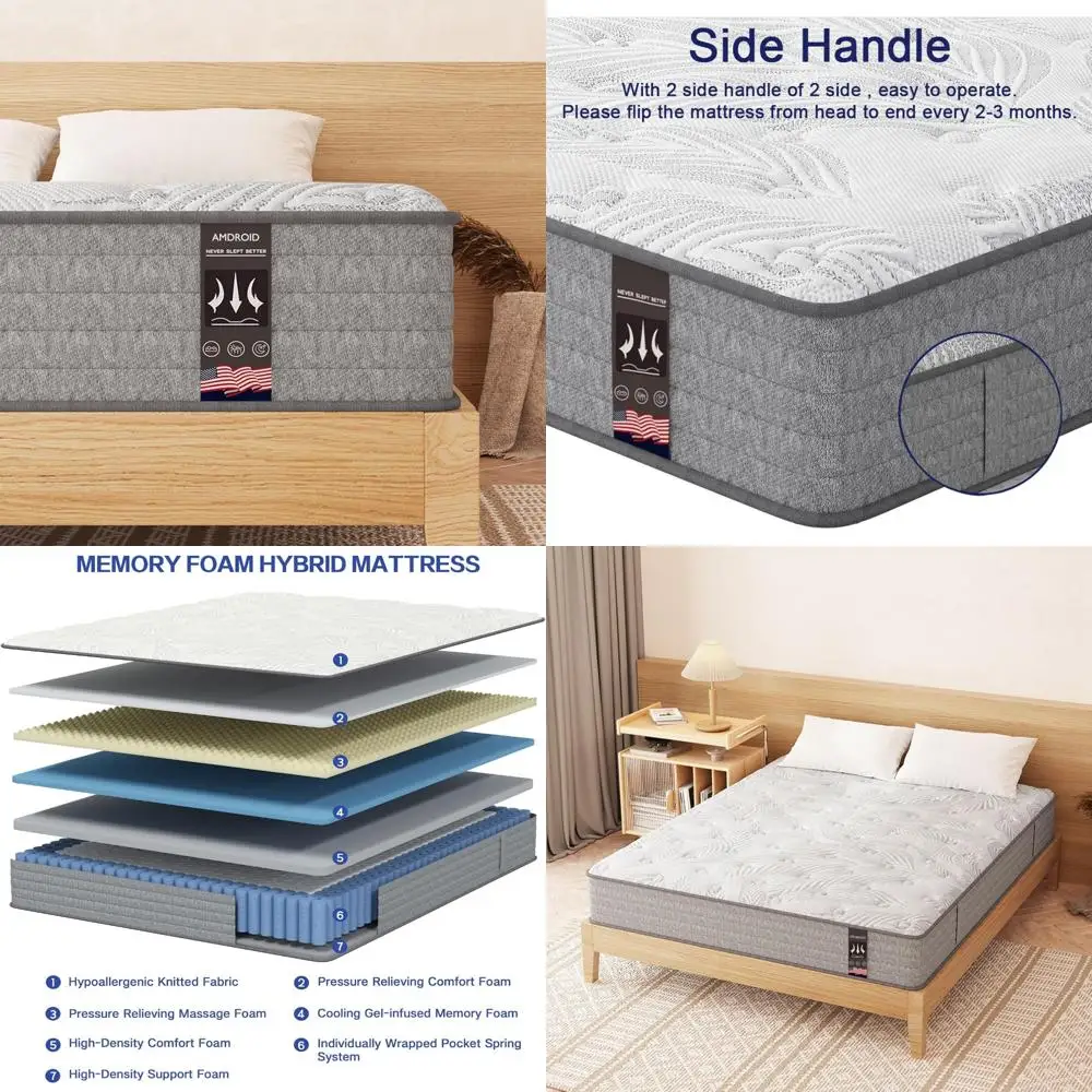 مرتبة متوسطة الثابتة من إسفنج الذاكرة هجينة Twin XL في صندوق، مقاس 12 بوصة، مقاومة للحريق من الدرجة الثالثة، مضادة للبيلينغ، نوم مريح للغاية لذا