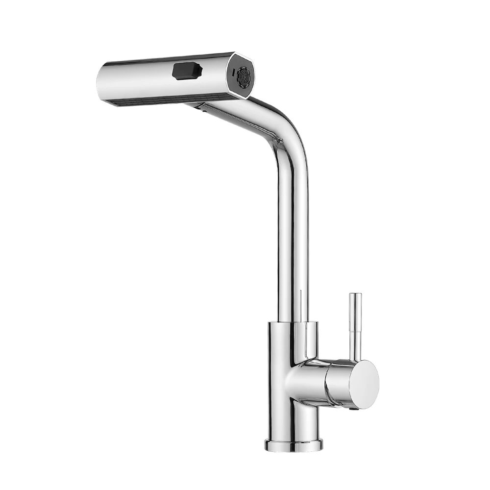 

360° Rotation Pull-Down Kitchen Faucet with 3 Spray Modes -Chrome /Stainless Steel High-Arc Sink Faucet
