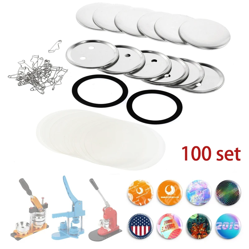 100pcs 25mm 37mm 58mm 75mm Metal Badge Pin Button Maker Parts Machines Button Maker Hand Press Machine Badge Materials