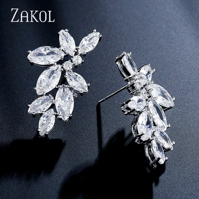 ZAKOL Fashion Marquise Cut Cubic Zirconia Stud Earrings for Women Trendy Leaf Bridal Dinner Dress Wedding Jewelry FSEP2349