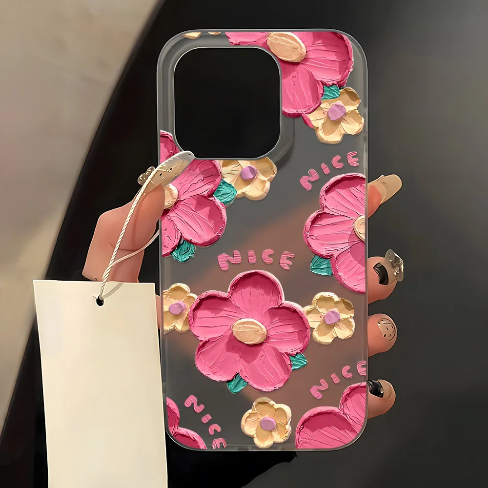 Oil Painting Flower Phone Case For iPhone 15 Pro Case iPhone 11 16 14 13 12 17 Pro Max Mini Shockproof Silicone Soft TPU Cover