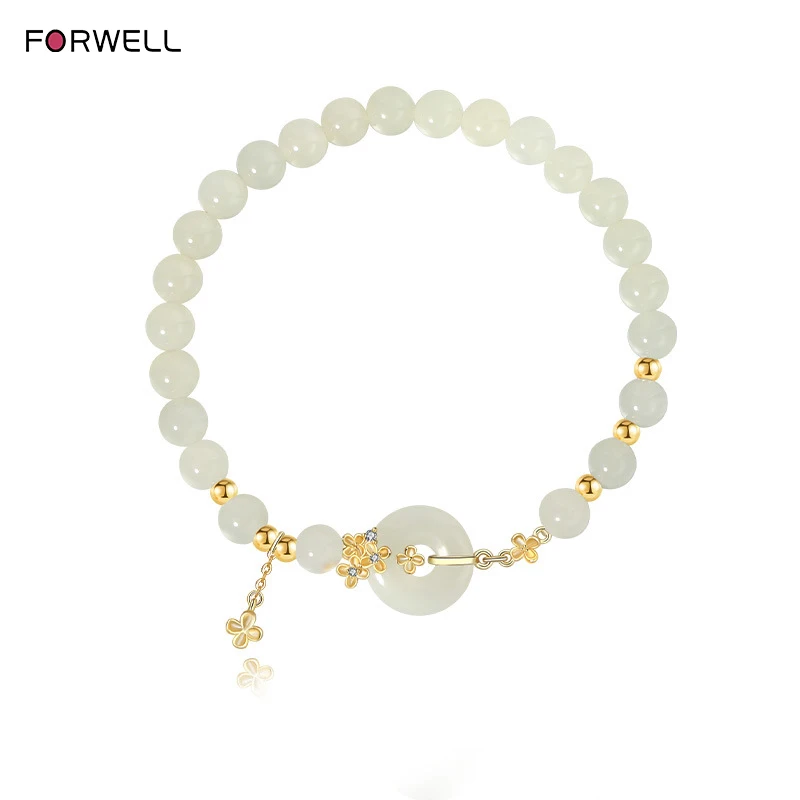 

FORWELL Women's Genuine Hetian Jade Bracelet Dainty Beaded Stretch Handmade Gemstone Jewelry Fashion Gift for Girlfriend