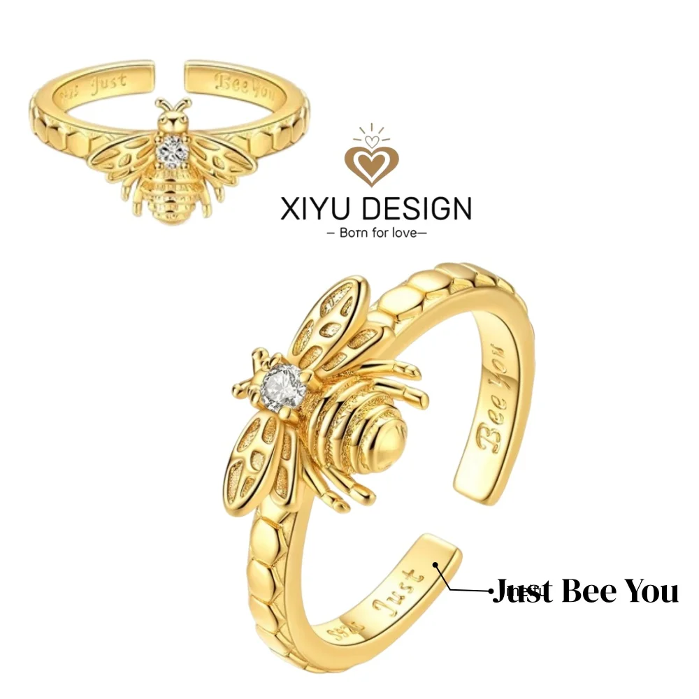 

Оригинальные открытые кольца из стерлингового серебра 925 пробы с золотым покрытием «Бесконечная любовь» и пчелой, для женщин, ювелирные изделия, подарки на годовщину, День матери