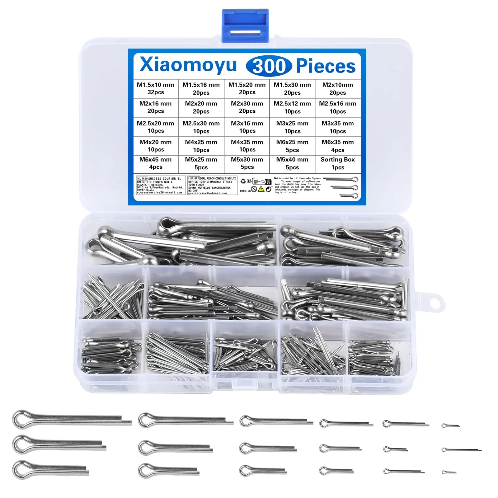 

Cotter Pin Set, Stainless Steel Cotter Pins Assortment with Assortment Box, Safety Cotter Pins Set in 24 Different Sizes