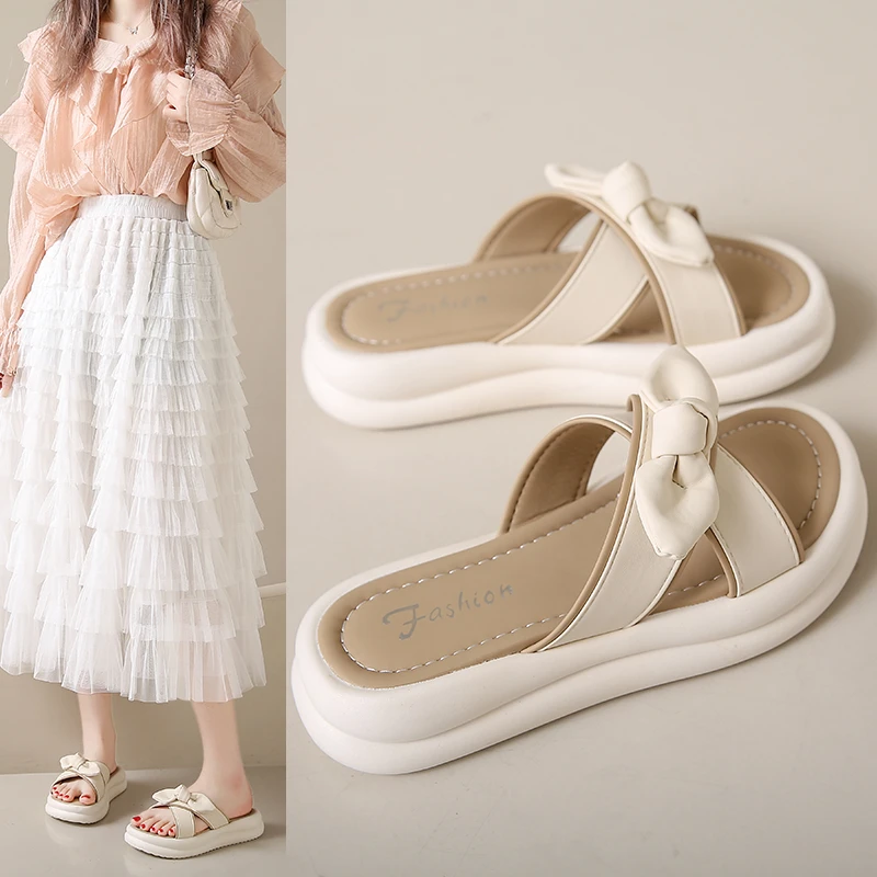 

Повседневные тапочки, женские летние туфли на плоской подошве, модные пляжные тапочки с круглым носком и открытым носком, женская обувь на толстой подошве