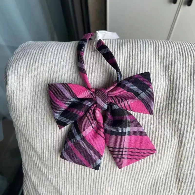 

652F Japanese Korean Plaids Checkered Neck Tie Bowknot School Student Uniform Pre-Tied Adjustable Bowtie for Women and Girls