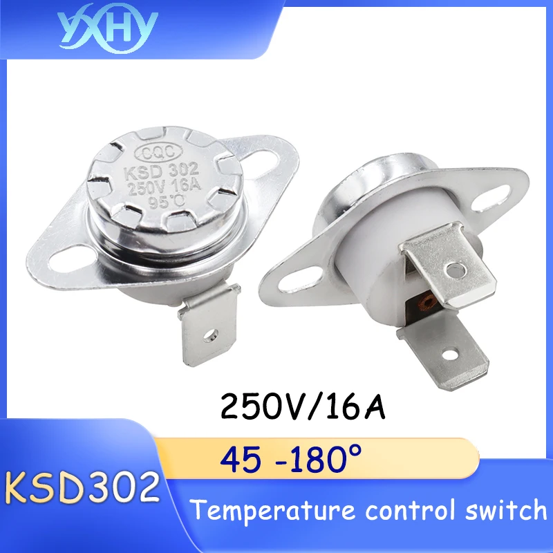 5pcs KSD302 Temperature Control Switch Thermostat Normally Closed/Normally Open 45-180°C 250V/16A Ceramic Switch