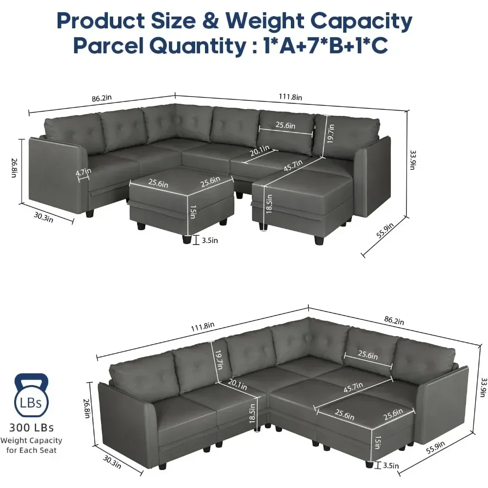 l Modular Sectional Sofa, Oversized U Shaped Sofa with Storage, Sectional Couch for Living Room, Faux Leather Fabric Wate