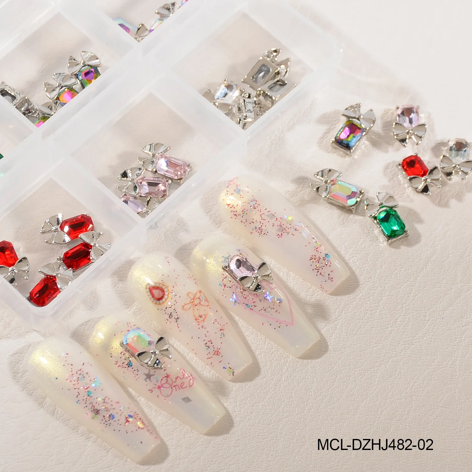 30Pcs/Box Crystal Diamond Nail Art Decorations 3D Alloy Bow Square Drill Nail Rhinestones DIY Manicure Accessories