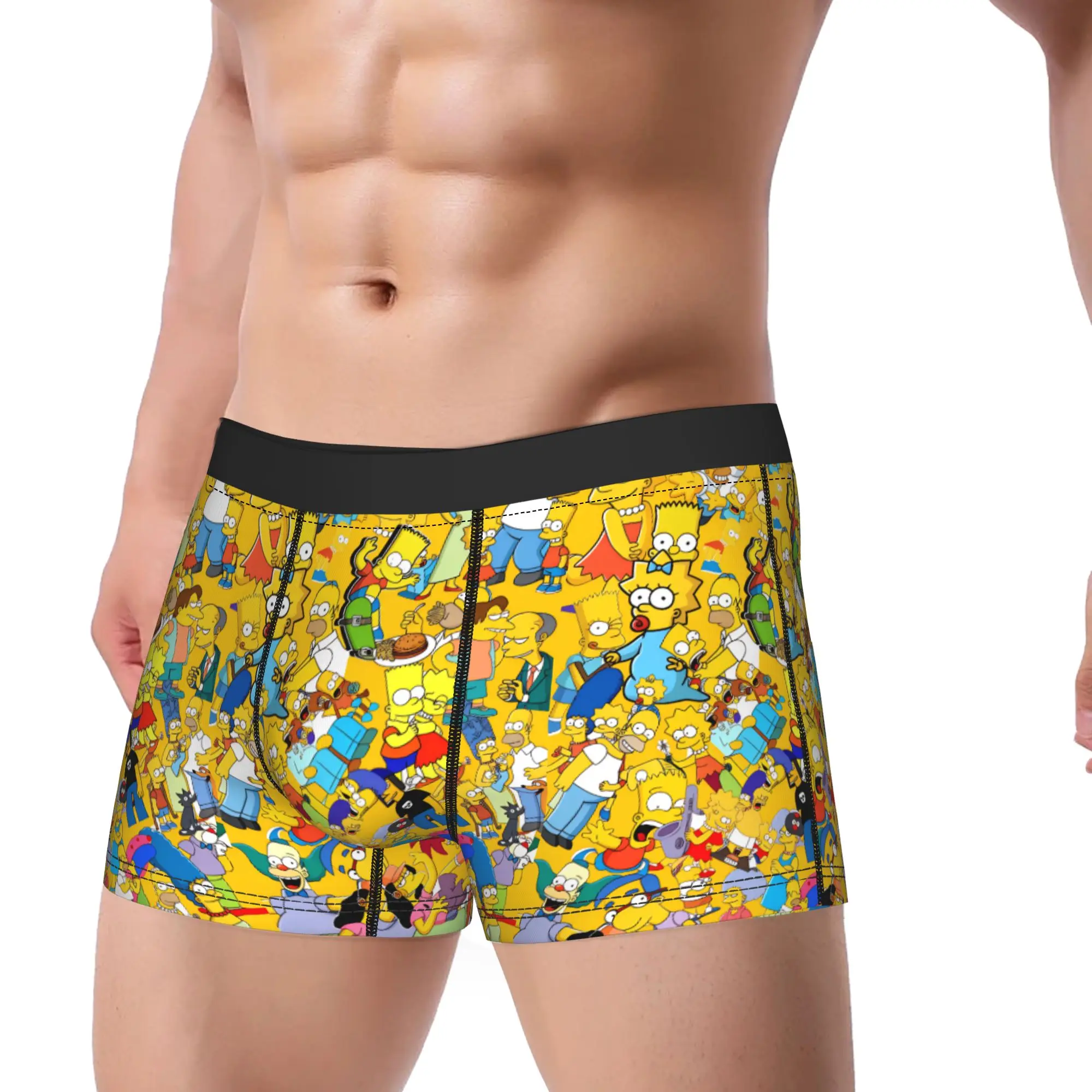S-Simpsons All Characters Yellow Background Shorts Briefs  Underwear Trenky Men Elastic Boxer Shorts Design Plus Size Underpants