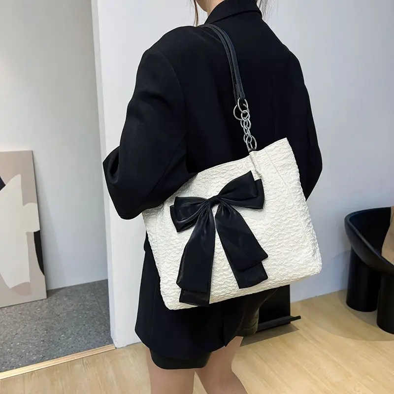 Korean Bow Shoulder Bags for Women Elegant Sweet Underarm Large Capacity Totes Female Designer Handbag Commuter All-match Packet