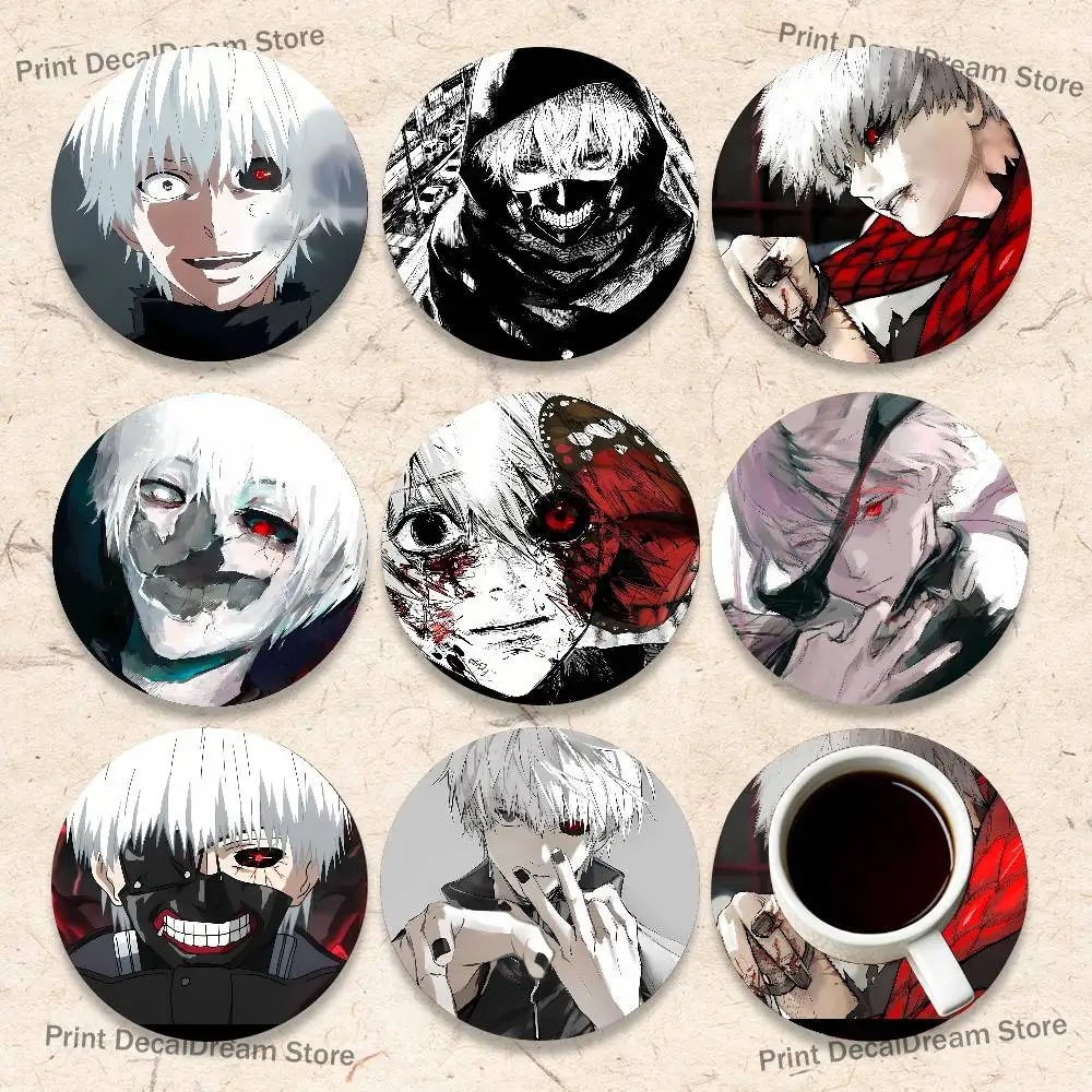 

Anime K-Ken Kaneki Round Coaster Non-slip table mat Insulated Coasters Kitchen Dining Room Tabletop Decor