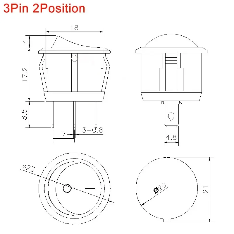 23MM KCD1 Round Rocker Switch 2/3Pin ON-OFF-ON 2/3 Position 6A/250VAC 10A/125VAC SPST LED Car Push Button Switch 1/5PCS