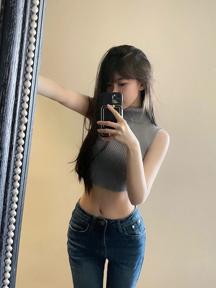 

Faionable High-Waisted ort Knitted Vest Women's Svel Uneven Top Spring Autumn New Sle Commute Ele Slim Fit Co...