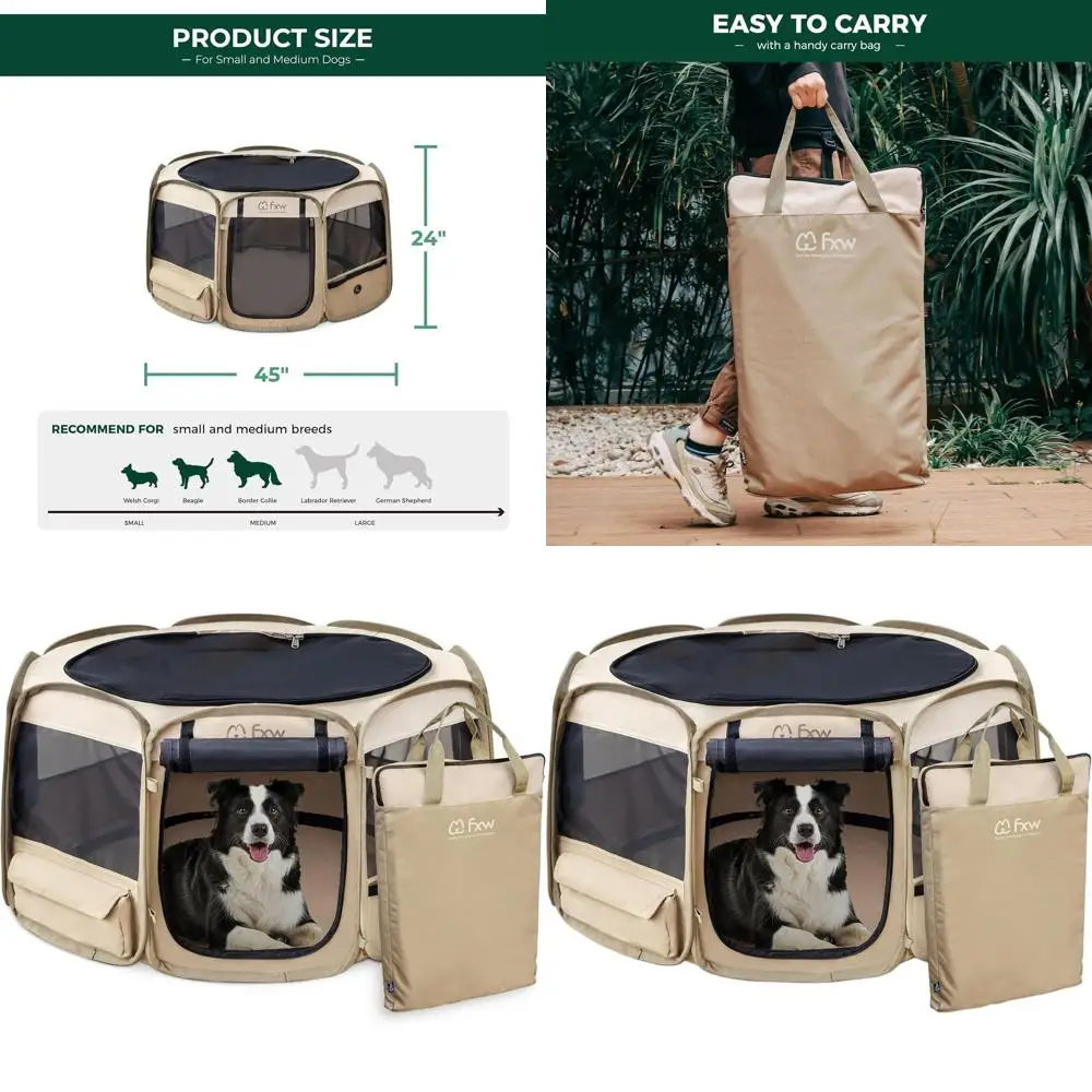

Portable Foldable Dog Playpen for Indoor/Outdoor Use, Ideal for Small Dogs and Puppies, Travel-Friendly, 45 Height, Patent Pendi