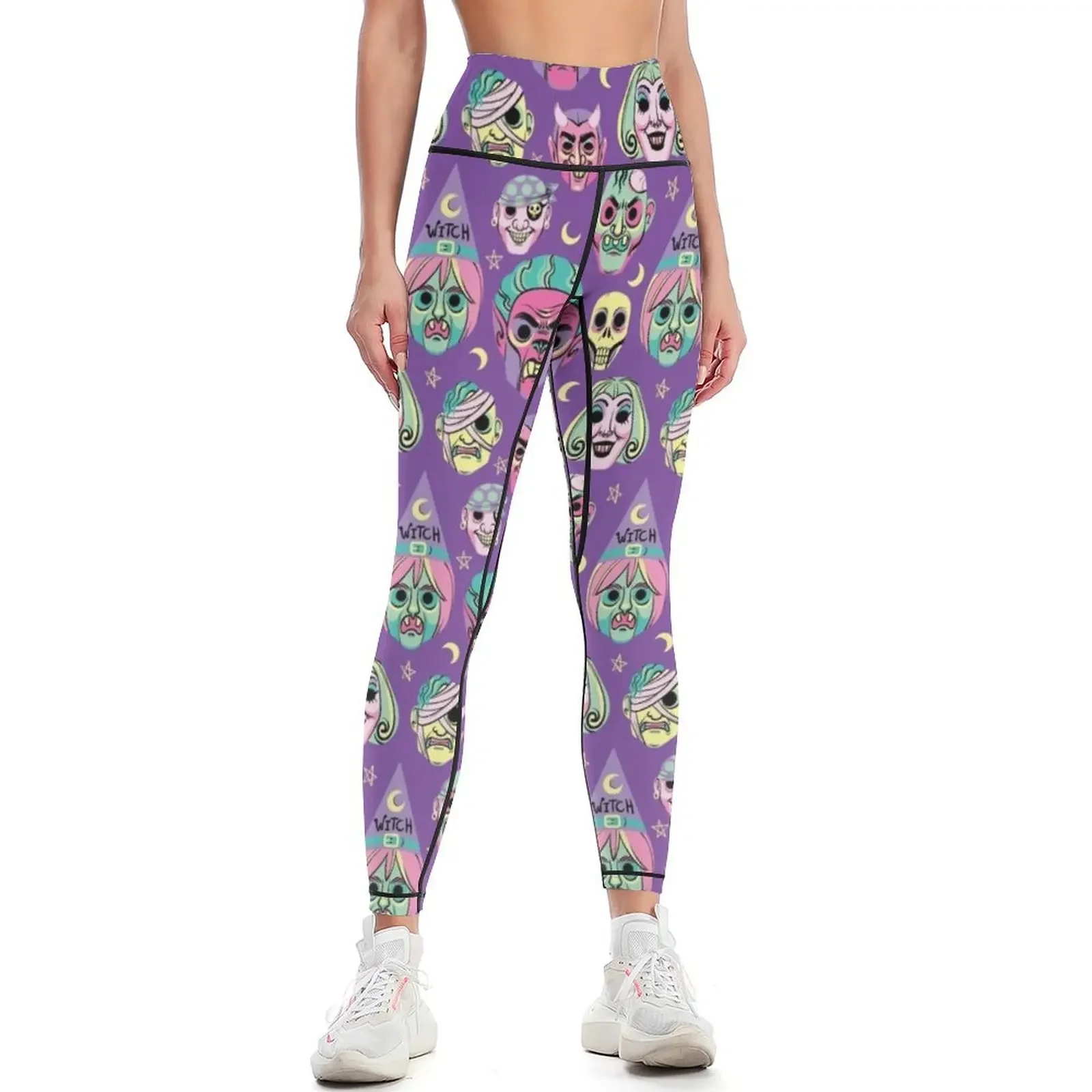 

Vintage Halloween Masks in Pastel Leggings Fitness clothing Female legging pants legging gym Womens Leggings