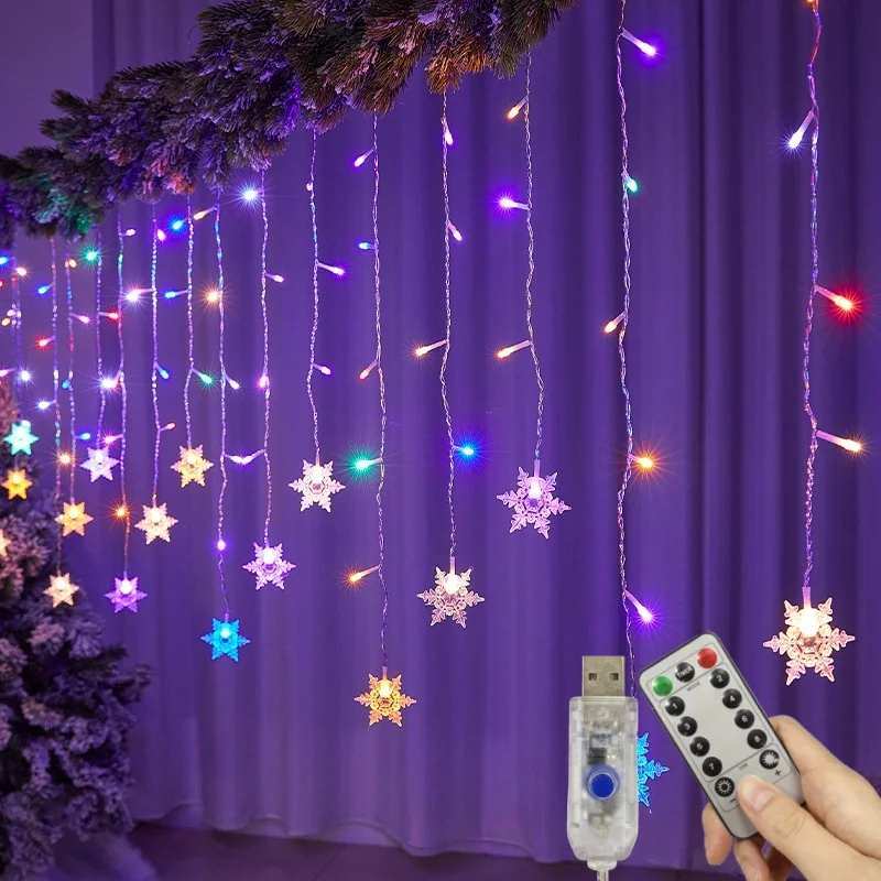 USB LED سلسلة أضواء 96/162LED ندفة الثلج جارلاند ضوء أضواء الجنية مقاوم للماء لعيد الميلاد الزفاف عطلة الطرف الديكور #5