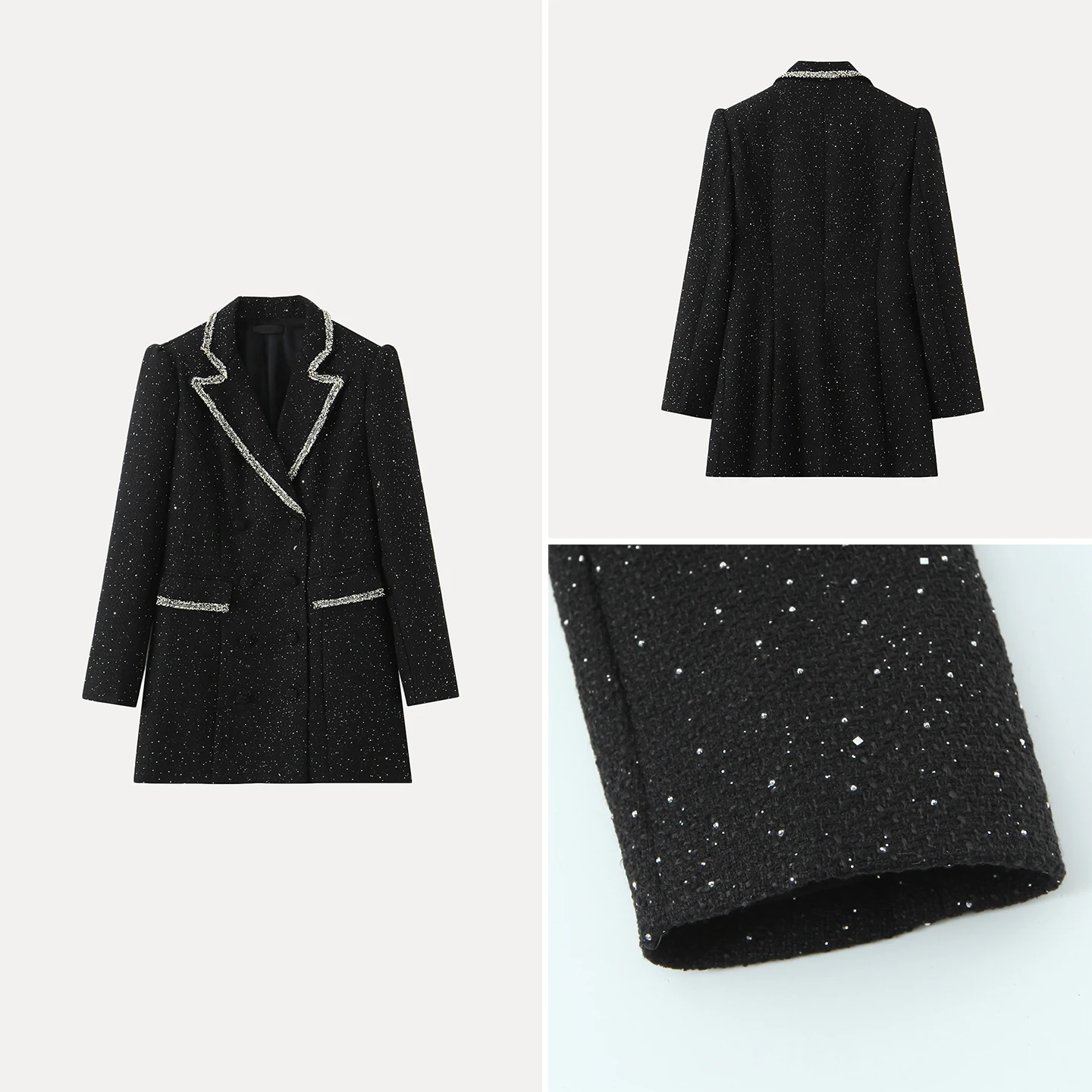 

Ele Sequin Patchwork Belted Suit Jaet for Women Autumn 2025 Faion Personali Sle Long Sve Casual Scene Z