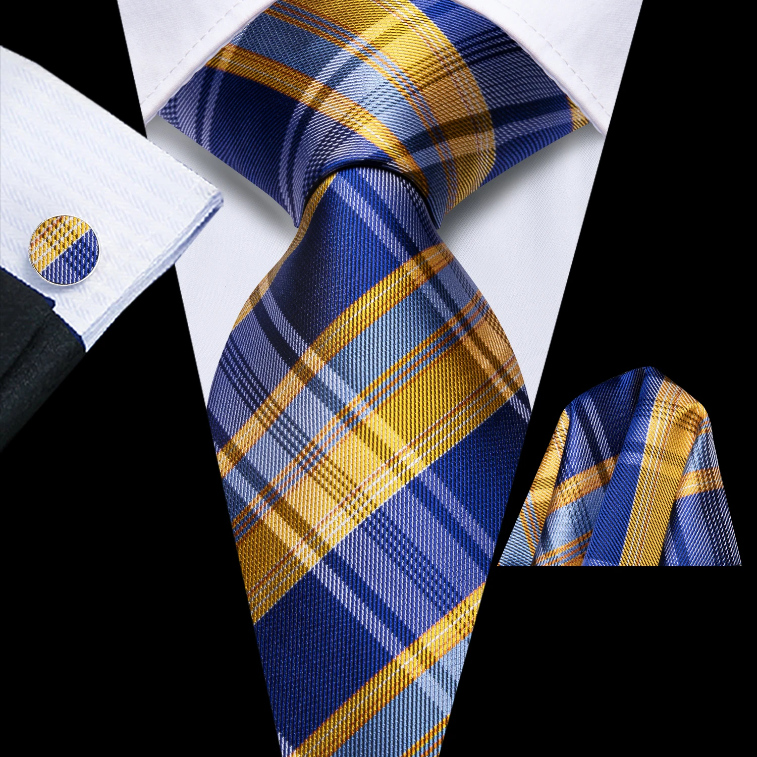 Мужской подарочный галстук Hi-Tie, комплект синих клетчатых шелковых свадебных галстуков для мужчин, модный дизайн, качественные носовые запонки, дропшиппинг