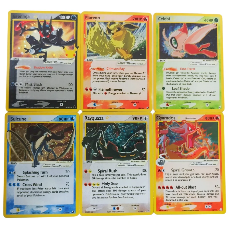 Pokemon Gold Star Cards Charizard Celebi Gyarados Torchic Mew Regice Anime Game English version Collection DIY Cards Toys Gift