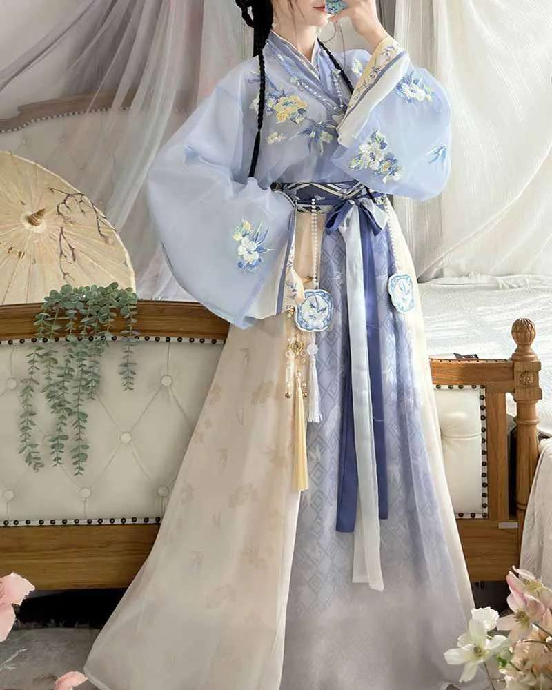 Hanfu Dress Women Ancient Chinese Traditional Hanfu Female Fairy Cosplay Costume 2023 Summer Blue&White Hanfu Dress Plus Size XL