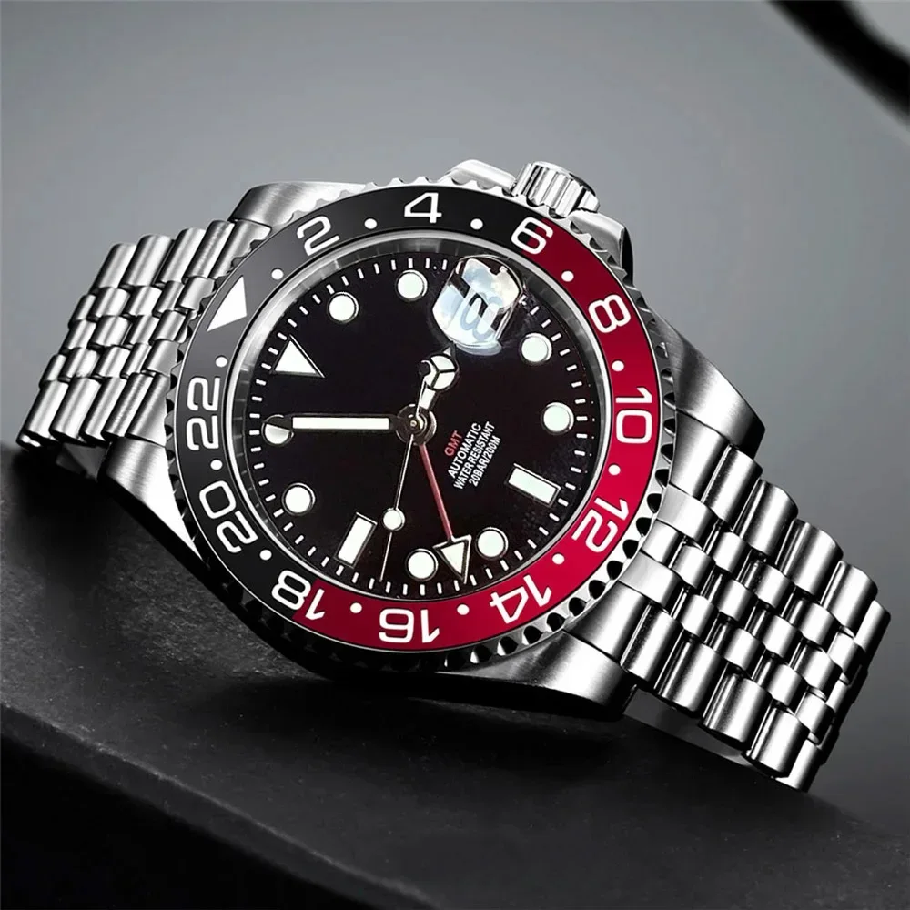 Men's Watch Automatic Mechanical Movement Function Luminous Black Dial Sapphire Crystal Automatic Date Bracelet Rotating Bezel