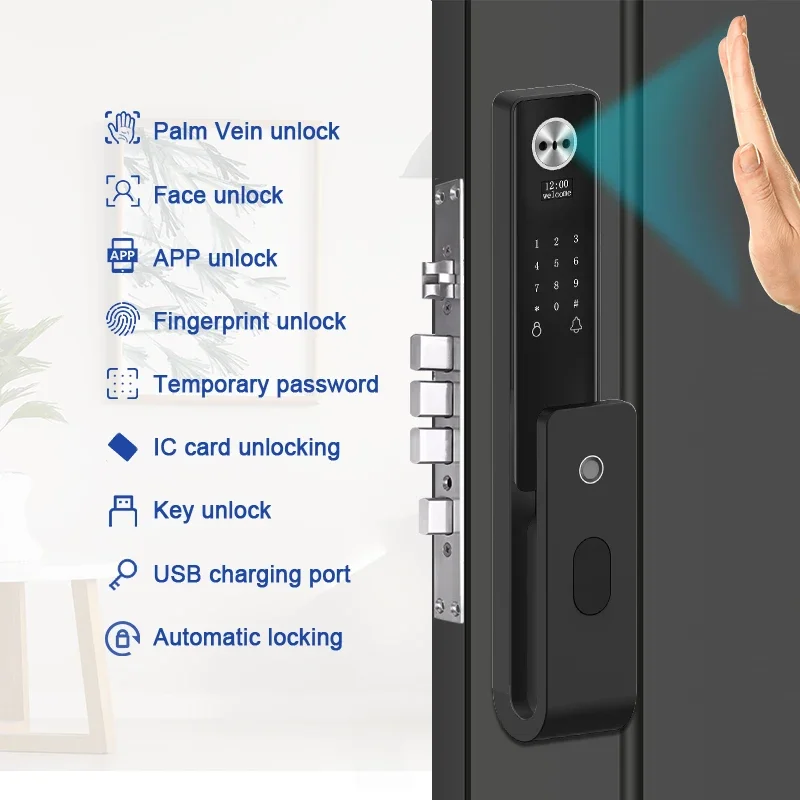 Upgrade Tuya Wifi 3D Face Recognition External Smart Digital Biometric Fingerprint Door Lock Aluminum Wood Main Door Smart Lock