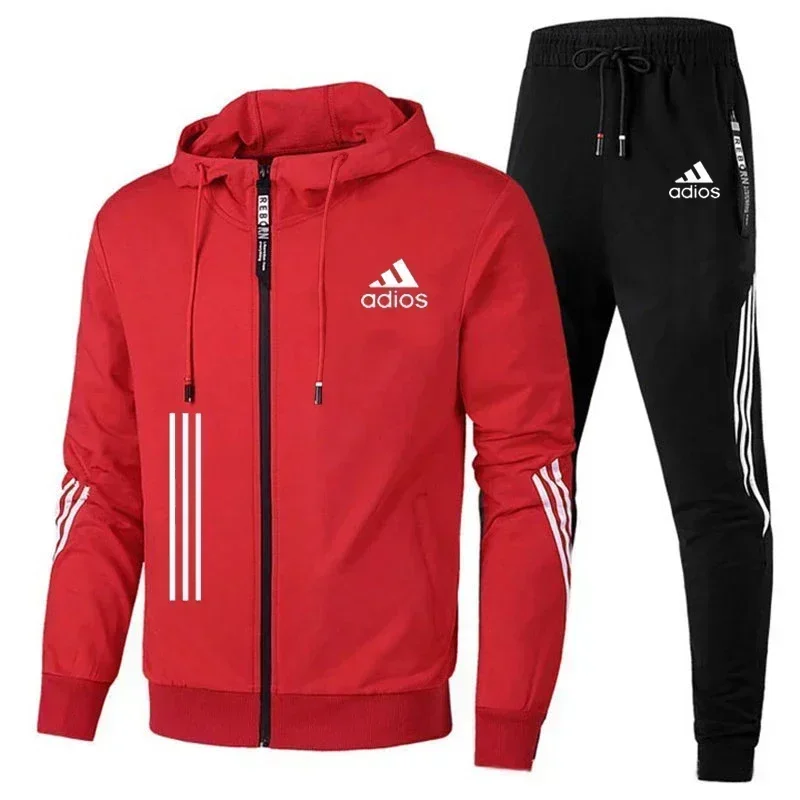 2024 Men\'s spring and autumn zipper hoodie + trousers 2-piece leisure fitness breathable fashion high quality jogging suit