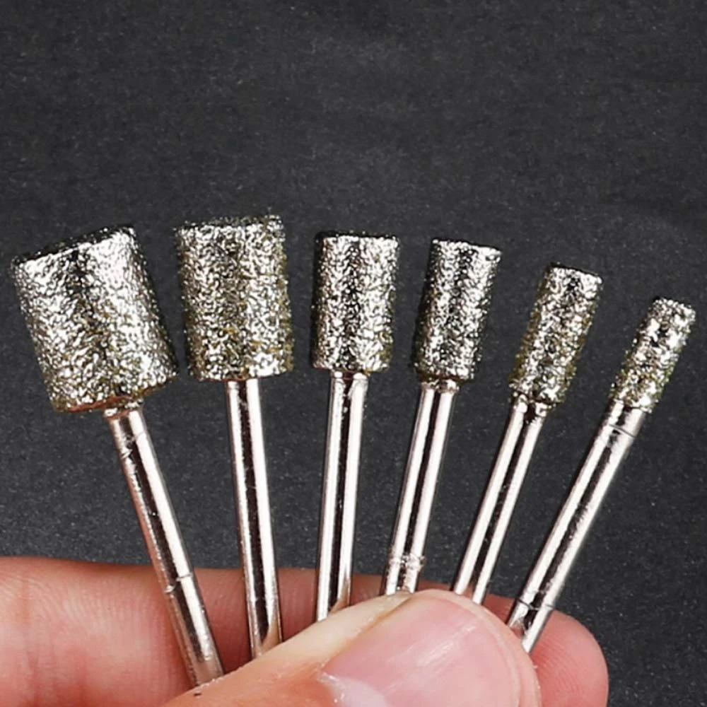 

3mm-8mm Cylindrical Diamond Burr Grinding Bit 3mm Shank Stone Jade Carving Grinding Engraving Drill Bit Dremel Rotary Tools
