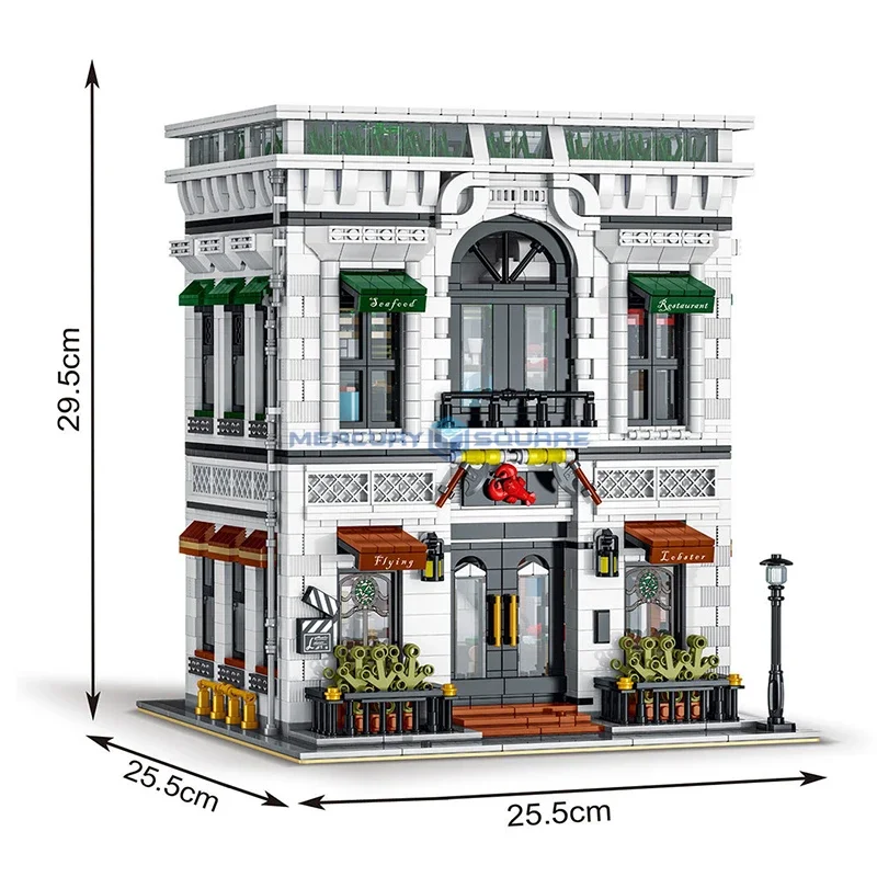 Bloques de construcción modulares para niños, juguete de ladrillos para armar restaurante de mariscos, serie calles de Ciudad, MOC10203