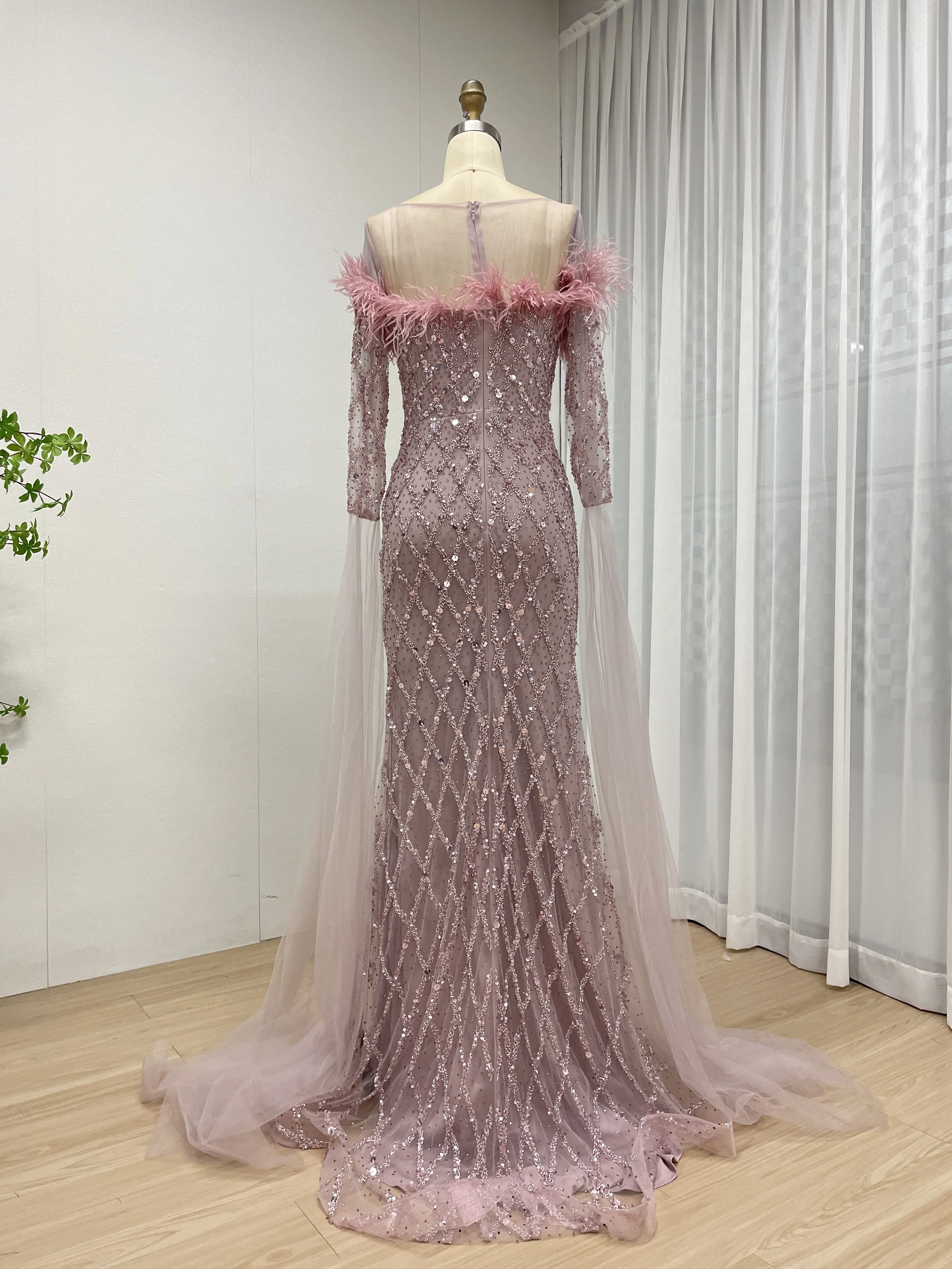 MYMB lujo Rosa caramelo pluma con cuentas capa sirena vestidos de noche vestidos para mujeres elegante boda Formal fiesta nuevo MB40392