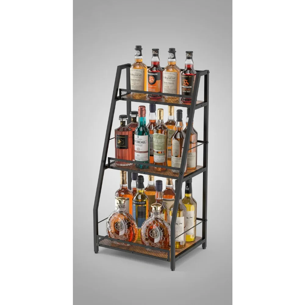 

3-уровневая трапециевидная напольная стойка для вина, винтажная коричневая ступенчатая витрина для ликера для домашнего бара, кухни, угла