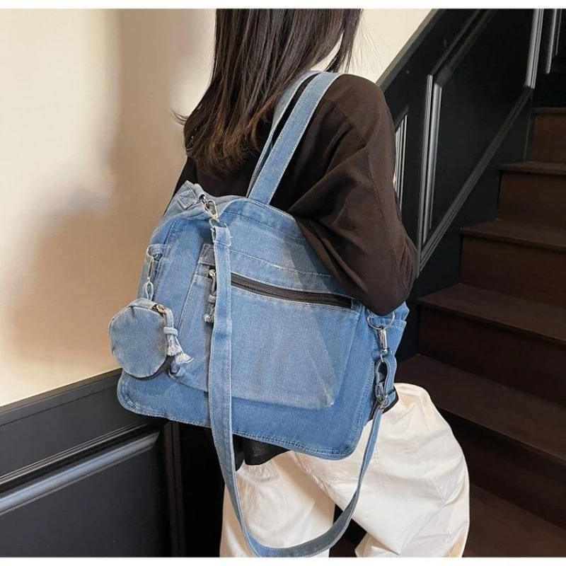 

Large Denim Tote Bags with Purse Female Jean Crossbody Bag Female Blue Black Canvas Shoulder Tote Bags