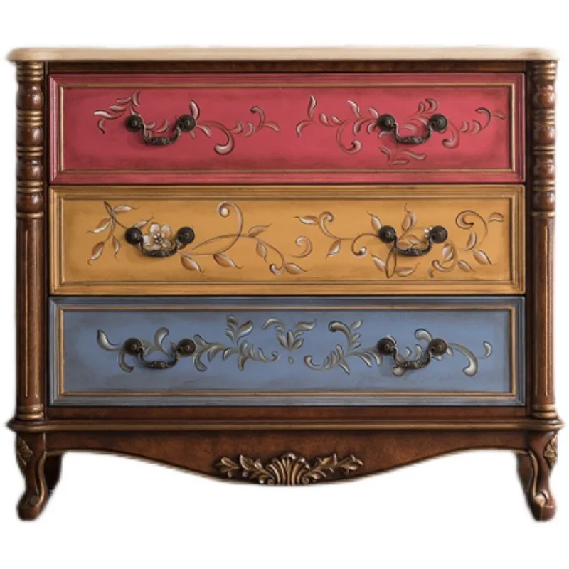 CX solid wood living room painted, European retro partition storage cabinet