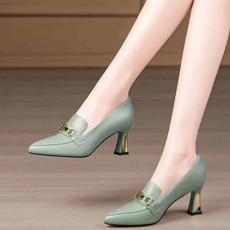 Zapatos De Mujer Women Cute Black Patent Leather Slip on Stiletto Heel Shoes Lady Casual Comfort Green Office & Work Pumps A272